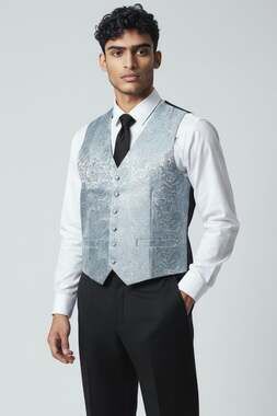 DiBanGu Mens Light Blue Paisley Silk Formal Tuxedo Waistcoat Vest Size M